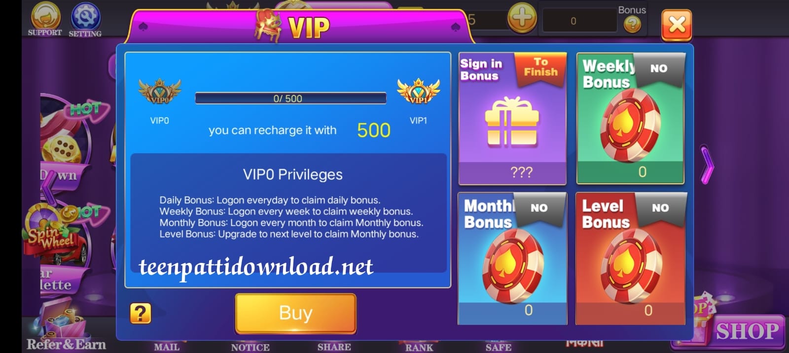VIP Program In Teen Patti Club App