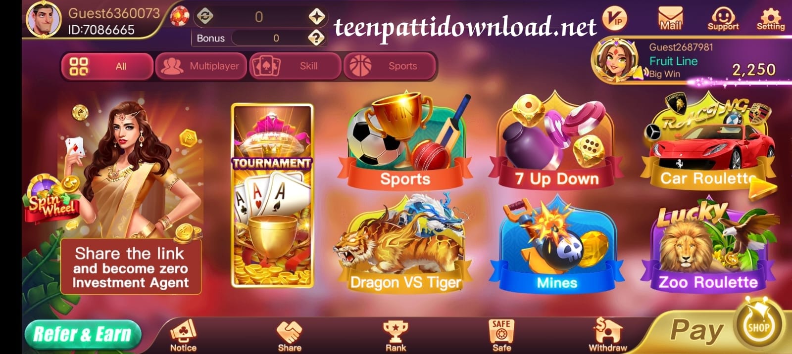 Available Game’s In Teen Patti Sky Apk ?